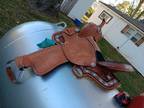 15" turquoise (Wild O West) Barrel saddle 7" gullet.