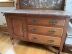 Antique Oak Marble Top Washstand Commode - Three drawers, One Cabinet, Towel Bar