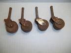 4 Vintage Furniture Caster Wheels Metal & Wood 1 1/8" D As Found Rustic