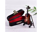 Mini Violin Wooden Model Miniature Musical Instrument Holder With Support + Case