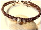 Antique Copper Wire Woven Bracelet with Fresh Water Pearl