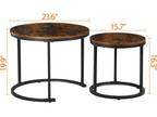 Nesting End Table Set of 2 Round Wood Accent Side Coffee Tables with Metal Frame