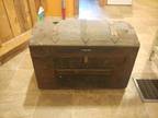 Antique 1800s Victorian Barrel-Top Domed Pressed-Tin Trunk Treasure Chest Decor