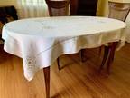 Vintage Italian Hand Embroidered Linen Tablecloth & Dinner Napkins