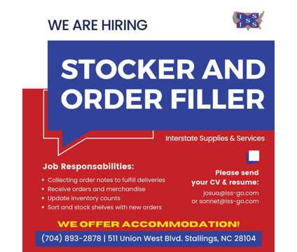 Stocker and Order Filler is a Full Time Stocker and Order Filler in Warehouse Job Job at Interstate Supplies &amp; Services in Stallings NC