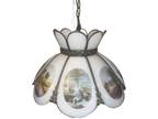 Mid-Century Flower Petal Slag Glass Chandelier Light Vintage Original