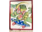 Vintage Frog On Skateboard Watercolor Painting