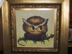 Christmas Gift ORIGINAL Baby Owl Bird Brown Beige Happy Limb Tree Signed Oil CNV