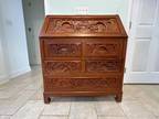 Vintage thai carved wood desk, somewhat worn by time but still strong and solid