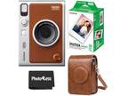 Fujifilm Instax Mini EVO Hybrid Brown Instant Camera + Case + Twin Pack Film