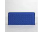 Bottega Veneta Men Blue Leather Intercciaco Woven Long Bifold Wallet 390878 4315