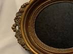 Vintage Syroco Small Oval Wall Mirror, Gold With Garland Of Roses & Ribbon, 9"