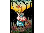 Gothic Alice in Wonderland FANTASY FAN ART Alice & flamingo croquet 8x10