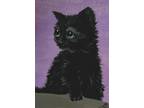 ACEO Print of Original Art Painting Card- Black Kitten Kitty Baby Cat by Saulite