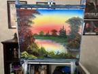 Original Oil Painting 16x20 “Sunset Ablaze” Art/Landscape (Bob Ross Style)