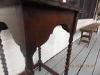 Fancy Older Solid English Oak Lamp Side End Bedside Table W/ Barley Twist Legs