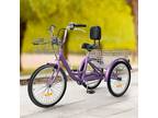 TAUS 24" 1-Speed Adult Trike Tricycle 3-Wheel Purple Bike w/Removable Basket