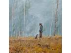Oil Painting Dog and Man in Foggy Autumn Forest Landscape Art by A. Joli