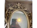 Vintage 1970s Gold Ornate Wall Mirror & Shelf Sconce Hollywood Regency