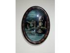 Antique “On The Danube” Reverse Paint on Curved Convex Glass. C.