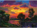 Oil Painting Original Landscape Florida Highwaymen Like Sunset Clouds MAX COLE $