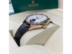 Rolex Cellini 50535 Moonphase 18K Rose Gold 39mm White Dial Black Leather Strap