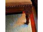 Vintage Footstool Engraved Wood Brass Studded Beige
