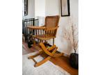 EUC! Antique Vintage Wood Mechanical Convertible High Chair/Rocker Woven Cane