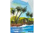 Watercolor ACEO Original Painting by Mary King - At The Beach - 2.5" x 3.5"