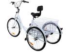 Adult Tricycle 24" 7 Speed 3-Wheel Bike Cruiser Trike w/ Shopping Basket White