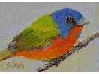 ACEO, Painted Bunting, Original Bird Oil Painting, Miniature Art