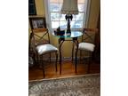 Leather trim Bistro table with glass top and two fixed cushions