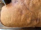 Vintage Egyptian Camel Saddle Studded Wood Leather Seat Foot Stoo1, 9" x 13"