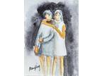 Watercolor ACEO Original Painting by Mary King - Girls - 2.5" x 3.5"