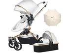 2 in 1 Pram 360° Rotating Baby Stroller PU Fabric Push Car Combo Carry Bassinet