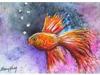 Watercolor ACEO 2.5" X 3.5" Original Painting by Mary King - Goldfish