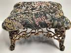 Vintage Victorian Floral & Vine Tapestry Fabric Footstool with Cast Iron Base