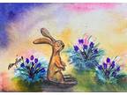 Watercolor ACEO Original Painting by Mary King - Bunny
