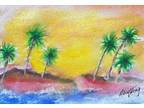 Watercolor ACEO Original Painting by Mary King - Tropical Sunset - 2.5" x 3.5"