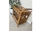 Vintage Boho Chic 2 Tier Bamboo Rattan Rolling Bar Storage Cart