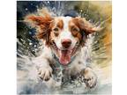 Watercolor Brittany Spaniel Painting Art Print 8x11 inch