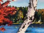 Milton Mohl Naive Oil Painting Man Fishing River Lake Landscape Vintage American