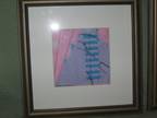 Lot of 2 dyed paper art in pink, blue, lavender matted framed medium ORIGINAL