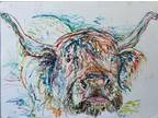 Highland Cow, #2, Watercolor Pencil Painting, Frame