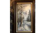 M. Scott Original Oil On Canvas 3D Oil Painting Snowy Mountains Creek & Trees