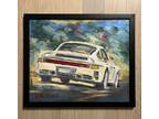 Original 1986 Porsche 911 959 Turbo Oil Painting Race Car Art Handmade 22x26”