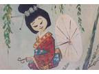 Geisha Girl Vintage Signed Framed Painting