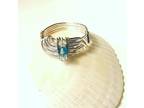 Silver 5 Band Ring with Blue & Clear Swarovski Crystals