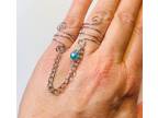 Double Ring With Chain Link and Crystal Blue Teardrop