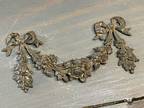 Large Antique French Bronze Draped Flowers w/Ribbons Furniture Pediment Ormolu